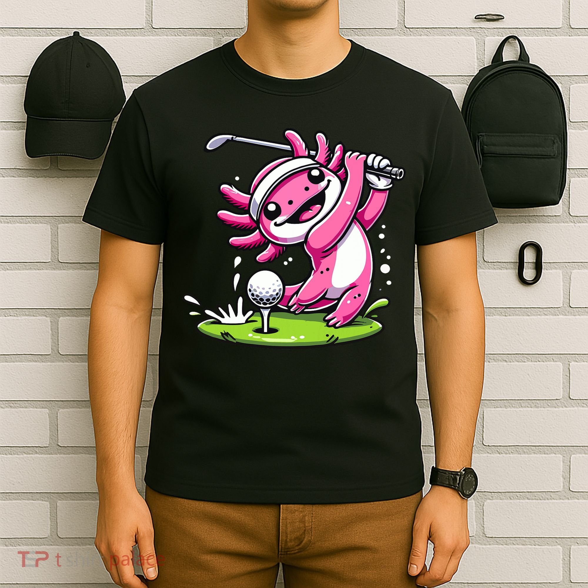 Golfer Axolotl Playing Golf, Golf Player Sports T-Shirt