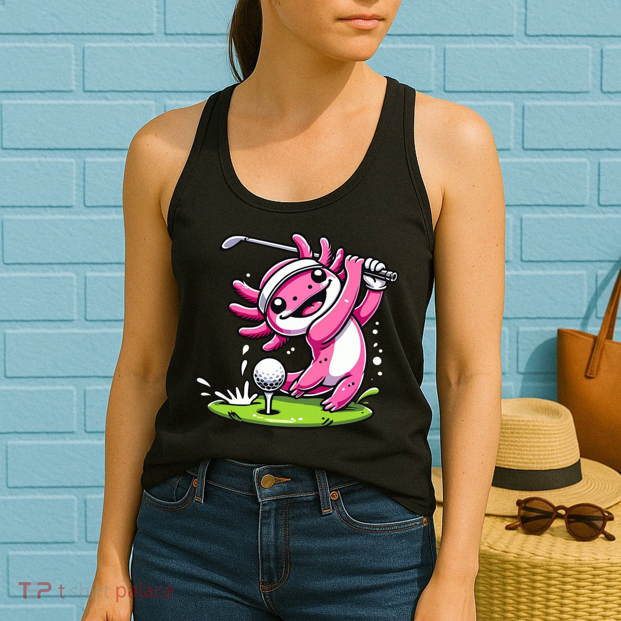 Golfer Axolotl Playing Golf, Golf Player Sports Women's Tank Top