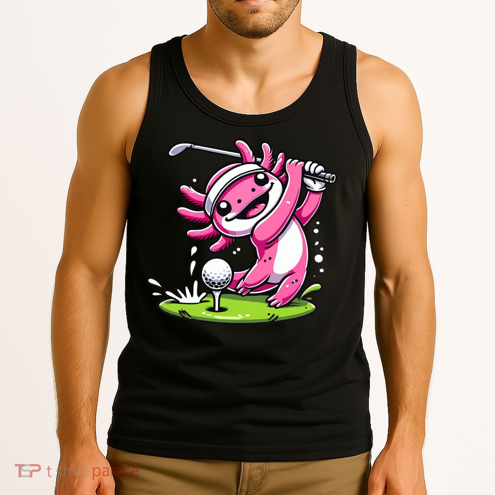 Golfer Axolotl Playing Golf, Golf Player Sports Tank Top