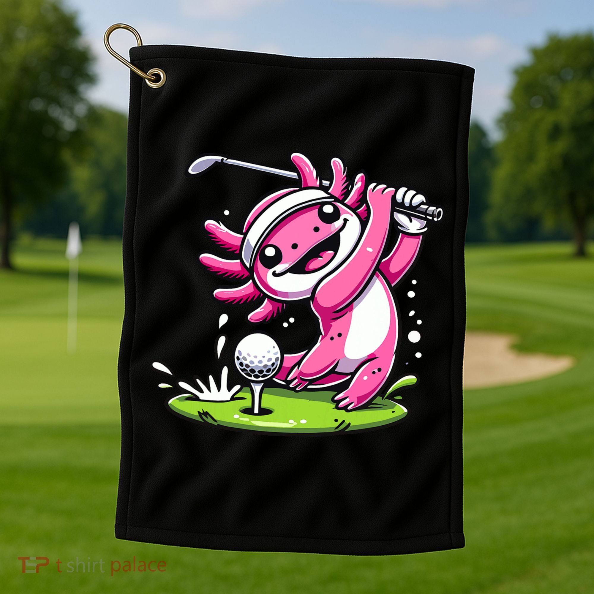 Golfer Axolotl Playing Golf, Golf Player Sports Golf Towel