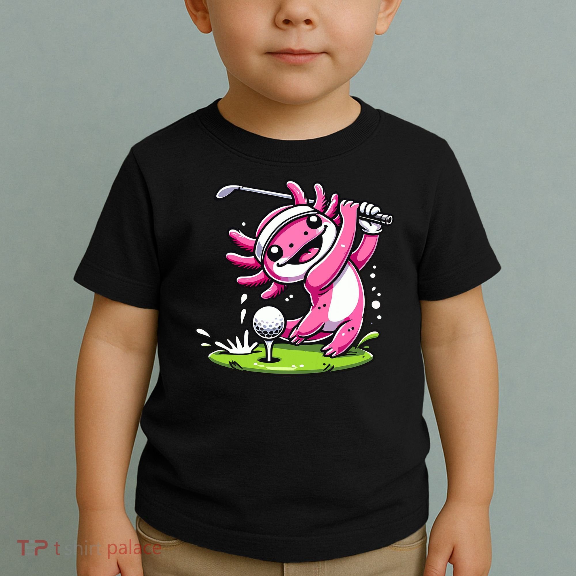 Golfer Axolotl Playing Golf, Golf Player Sports Toddler T-Shirt