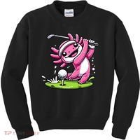 Golfer Axolotl Playing Golf, Golf Player Sports Kids Sweatshirt thumb 0