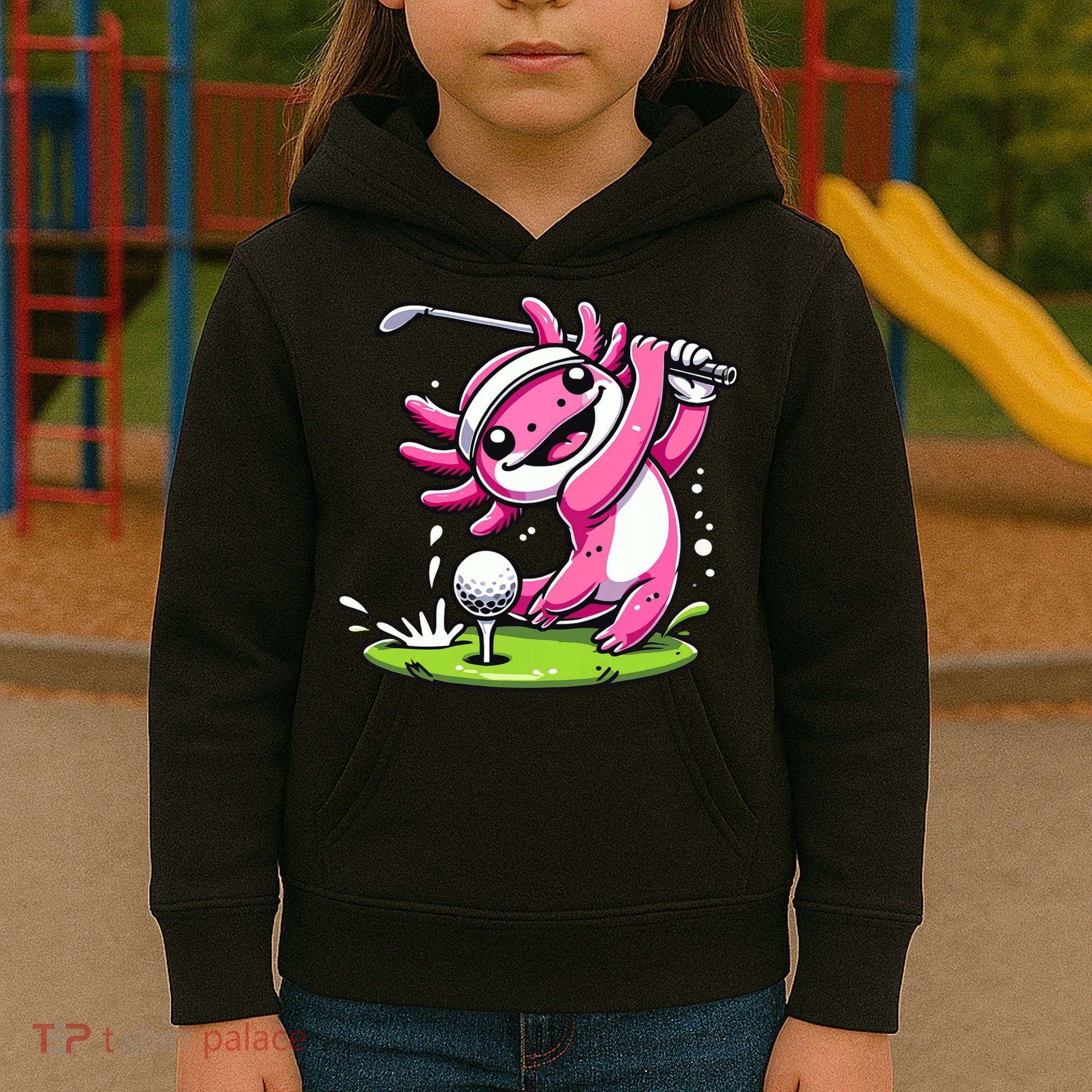 Golfer Axolotl Playing Golf, Golf Player Sports Kids Hoodie