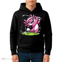 Golfer Axolotl Playing Golf, Golf Player Sports Kids Hoodie thumb 4