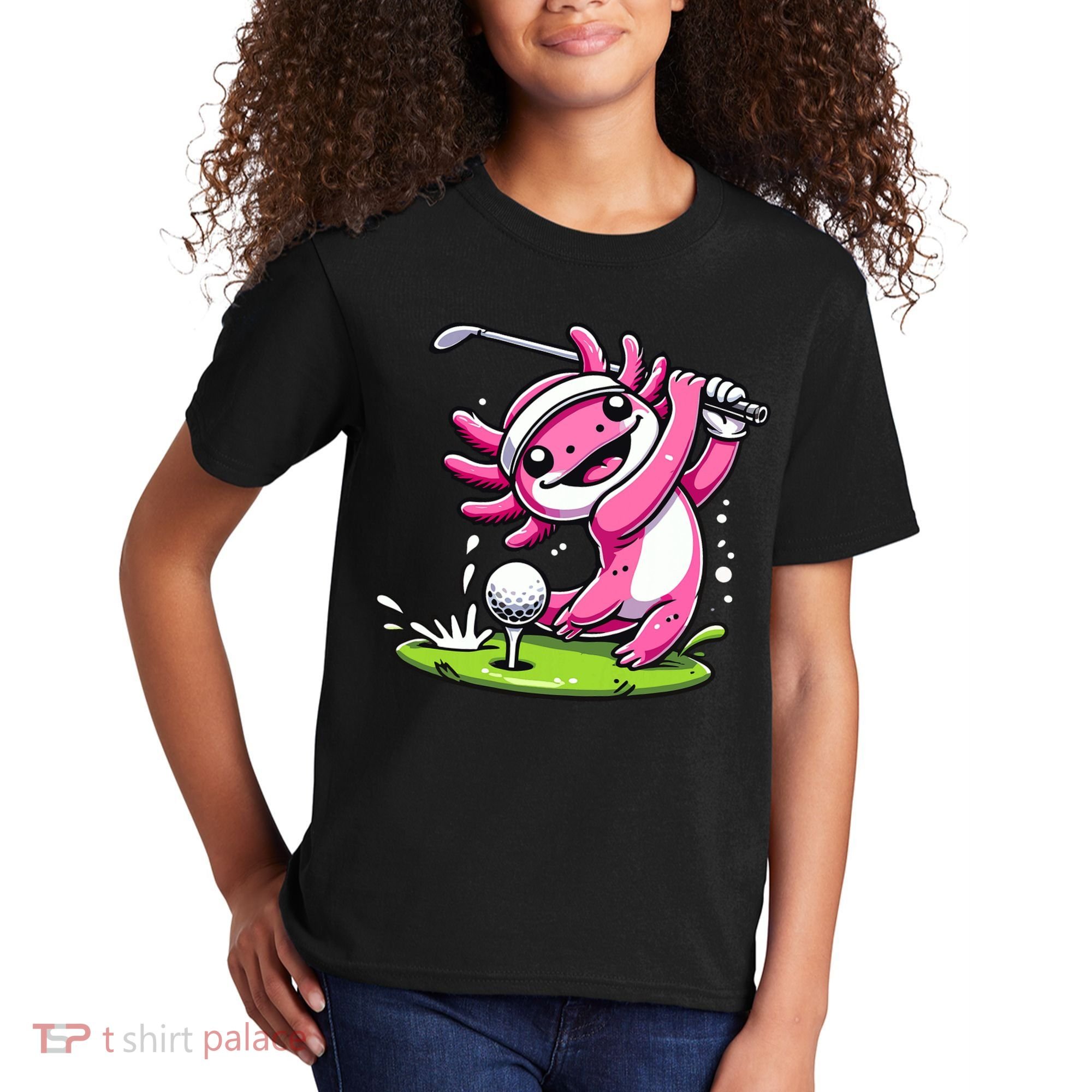 Golfer Axolotl Playing Golf, Golf Player Sports Kids T-Shirt