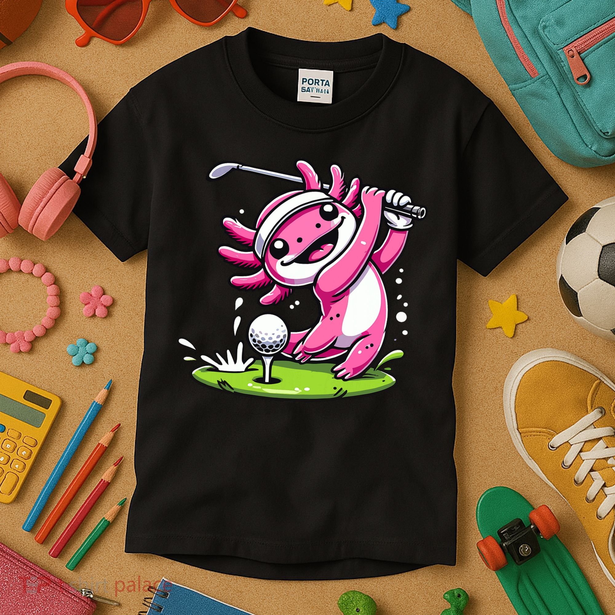 Golfer Axolotl Playing Golf, Golf Player Sports Kids T-Shirt