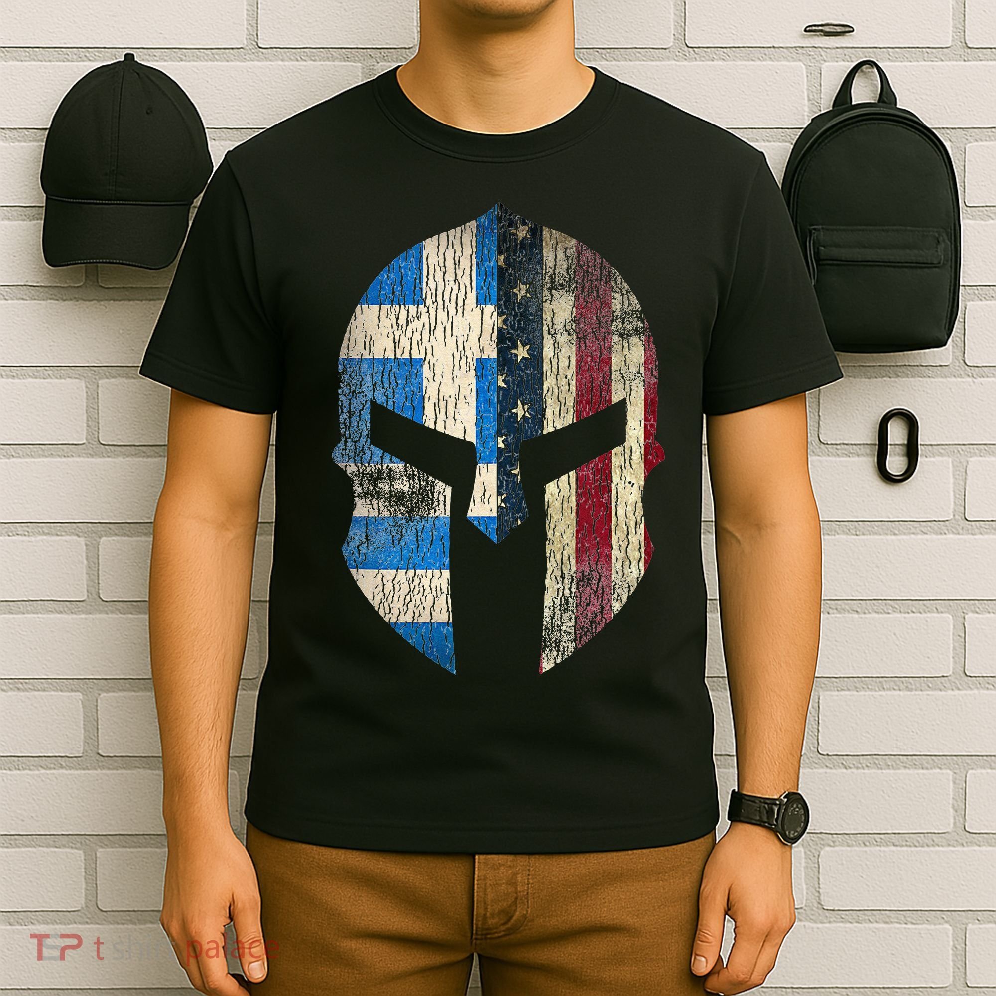 Greek American Pride Greece Spartan Helmet T-Shirt