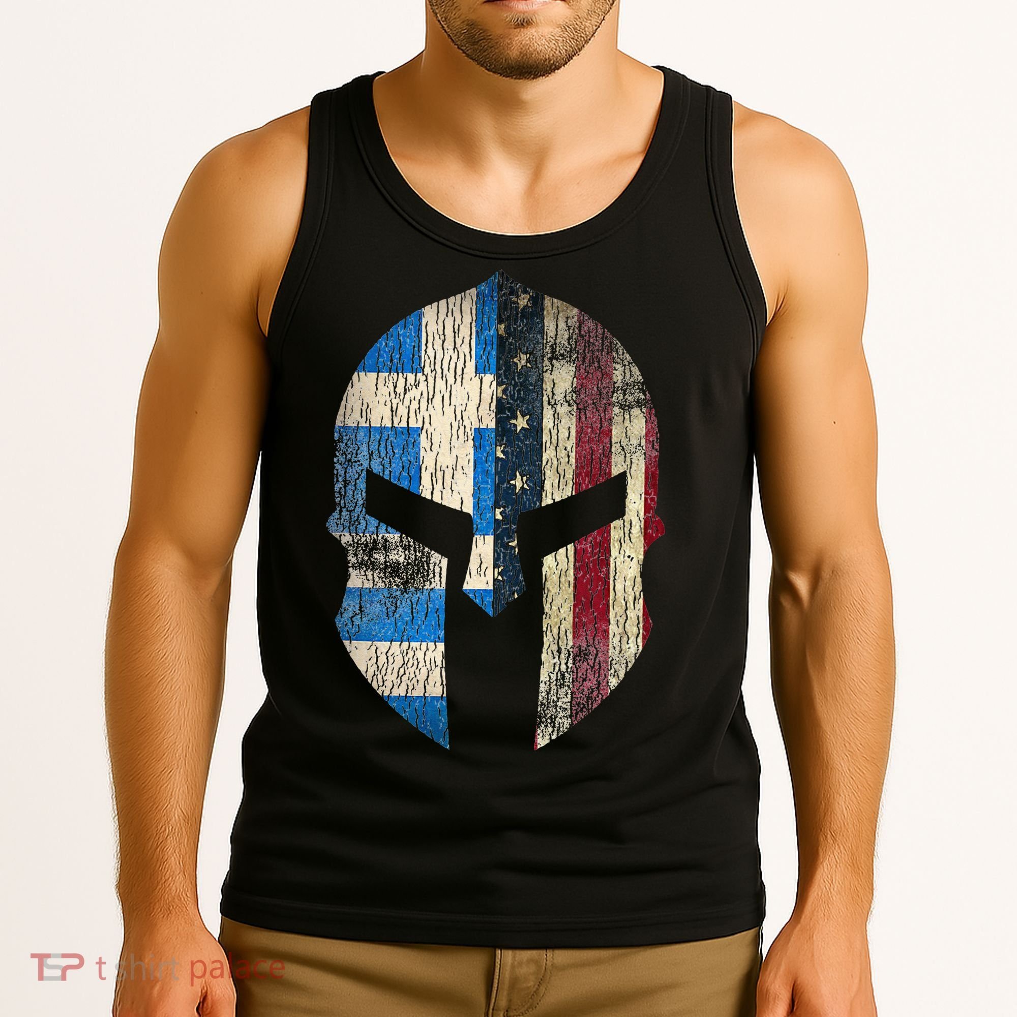 Greek American Pride Greece Spartan Helmet Tank Top