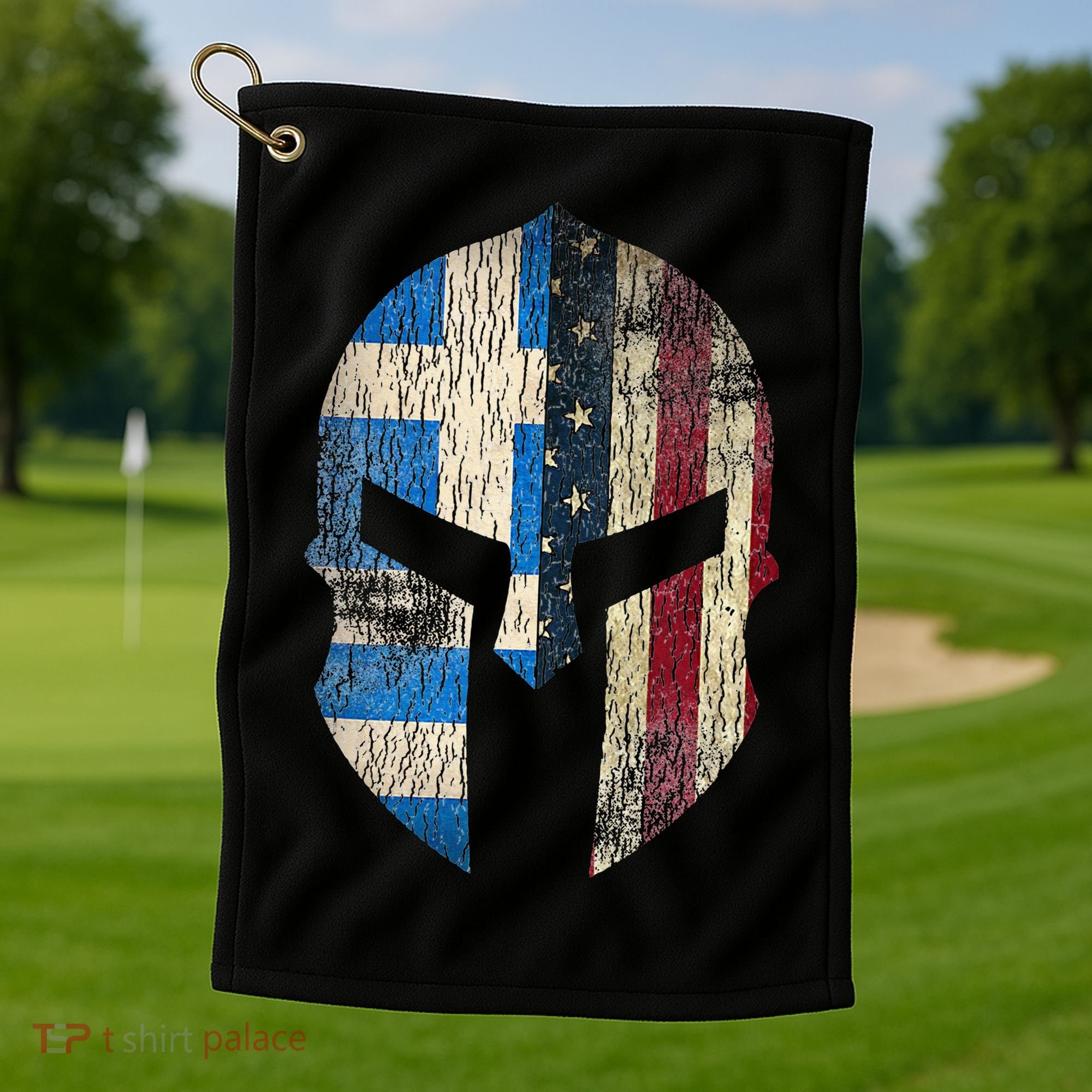 Greek American Pride Greece Spartan Helmet Golf Towel