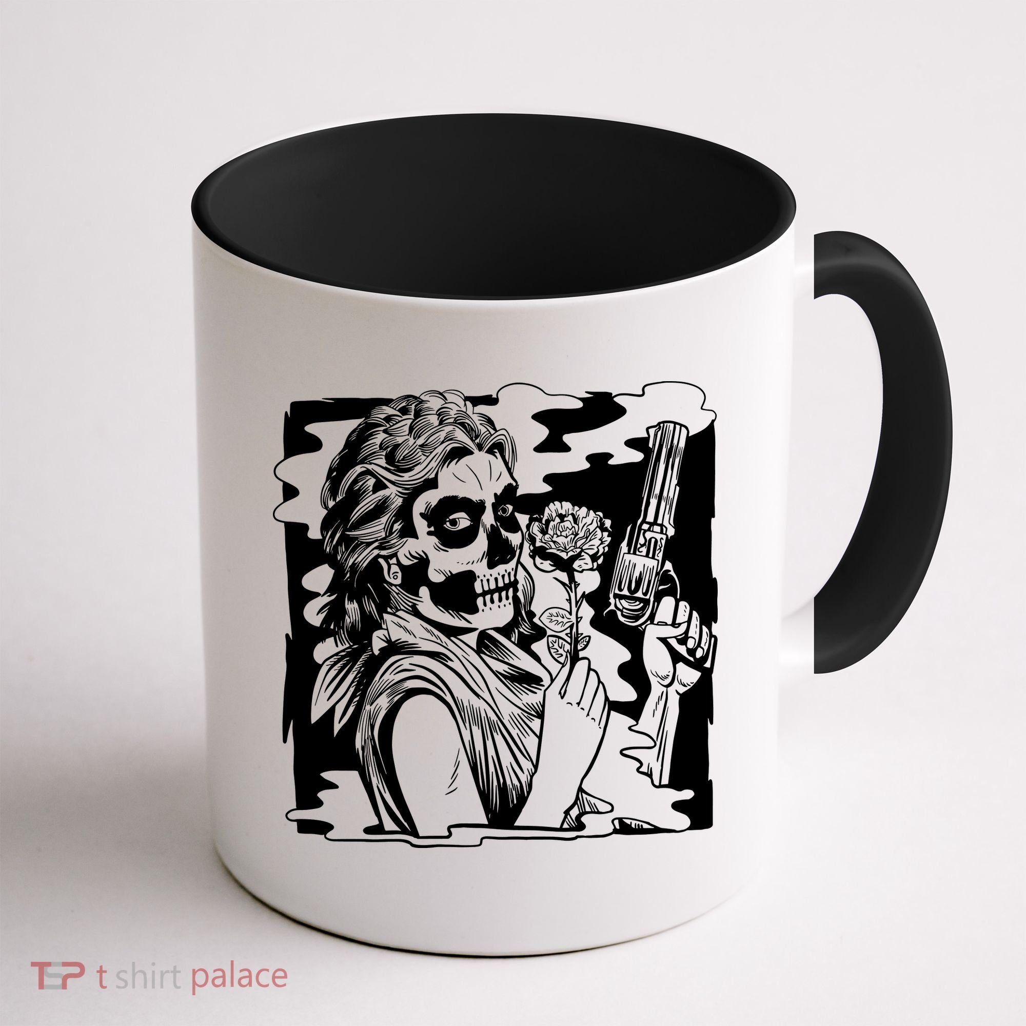 Gun And Roses Skull Girl Coffee Mug