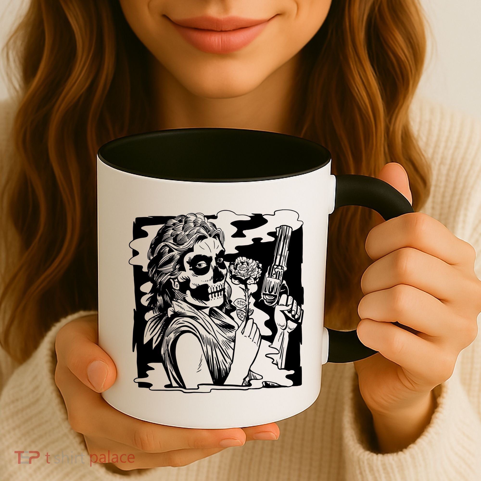 Gun And Roses Skull Girl Coffee Mug