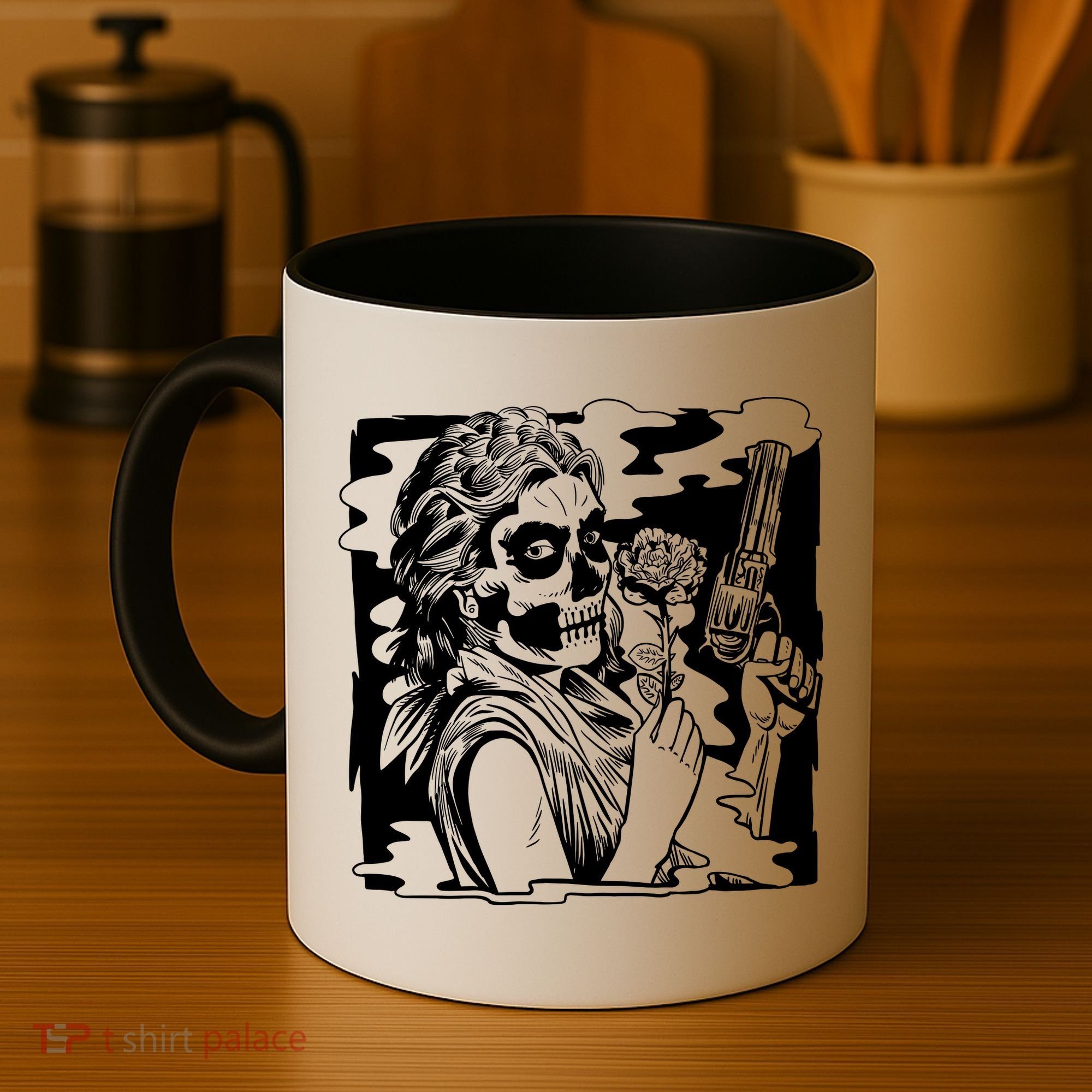 Gun And Roses Skull Girl Coffee Mug