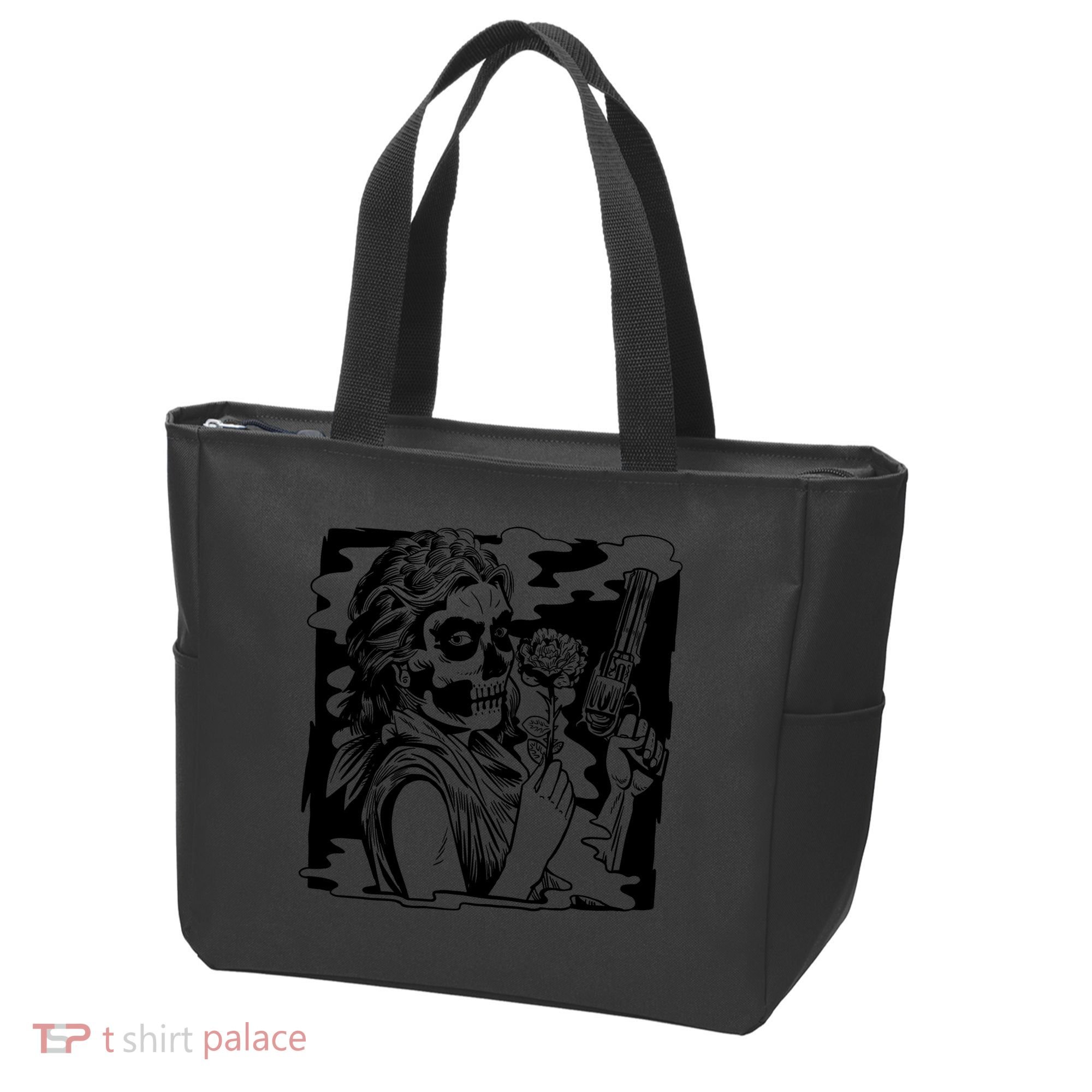 Gun And Roses Skull Girl Tote Bag