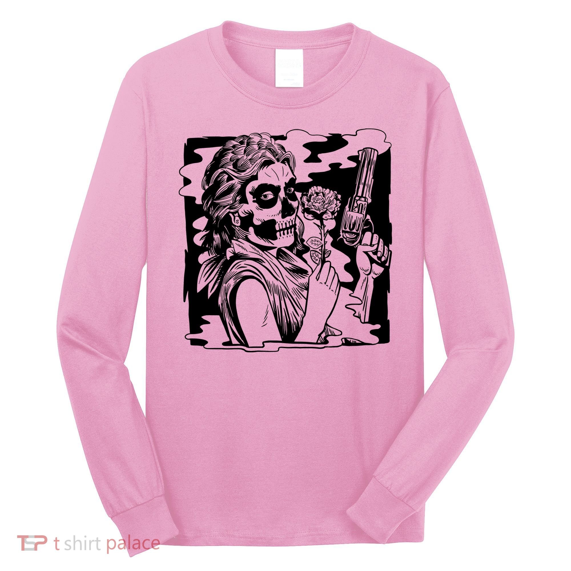 Gun And Roses Skull Girl Long Sleeve Shirt
