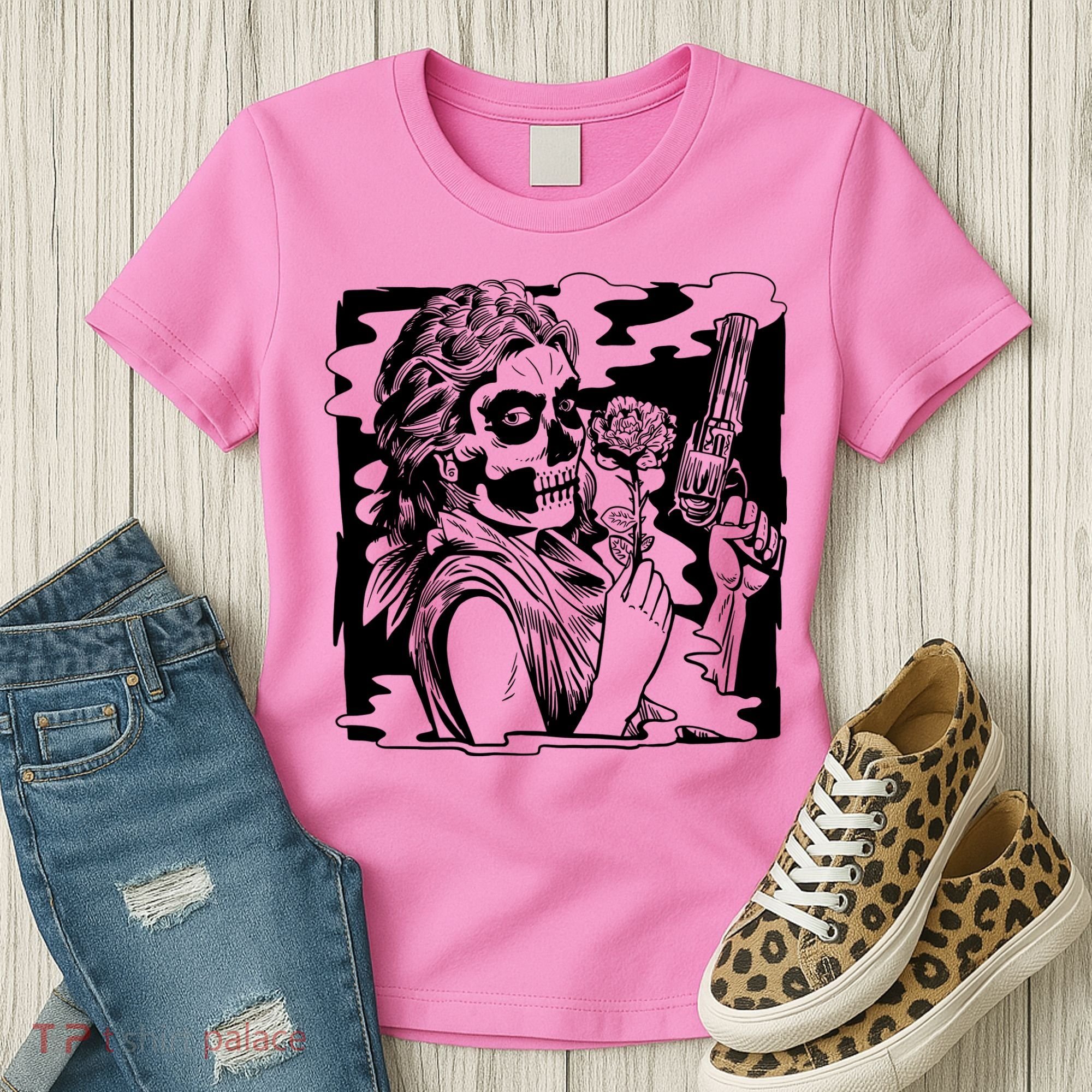 Gun And Roses Skull Girl Women's T-Shirt