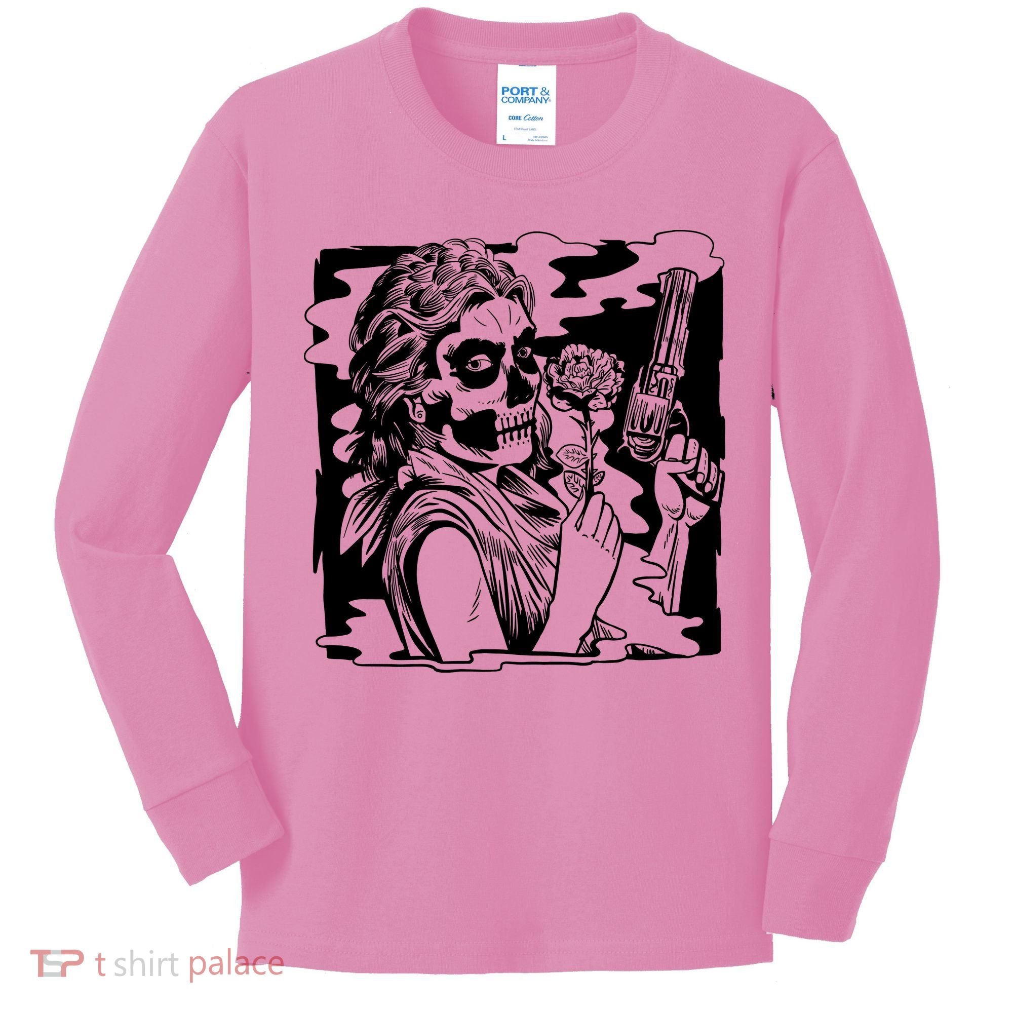 Gun And Roses Skull Girl Kids Long Sleeve Shirt