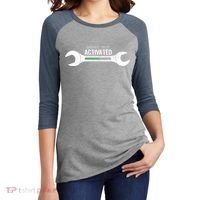Garage Mode Activated Funny Mechanic Women's Tri-Blend 3/4-Sleeve Raglan Shirt thumb 2