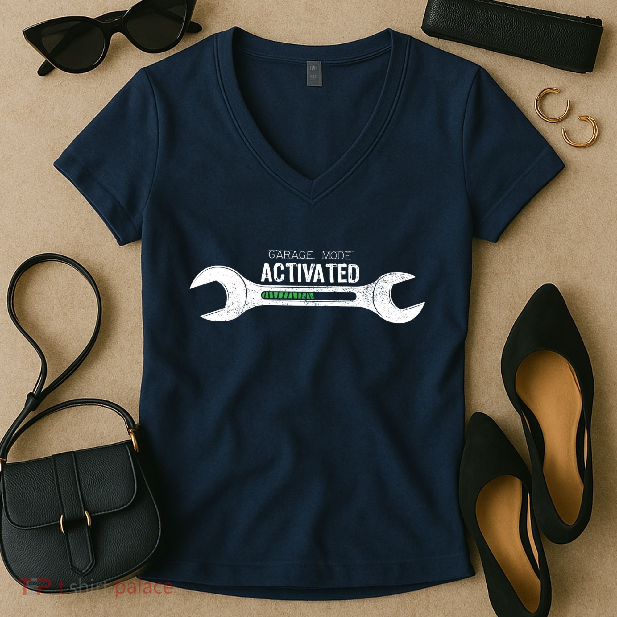 Garage Mode Activated Funny Mechanic Women's V-Neck T-Shirt