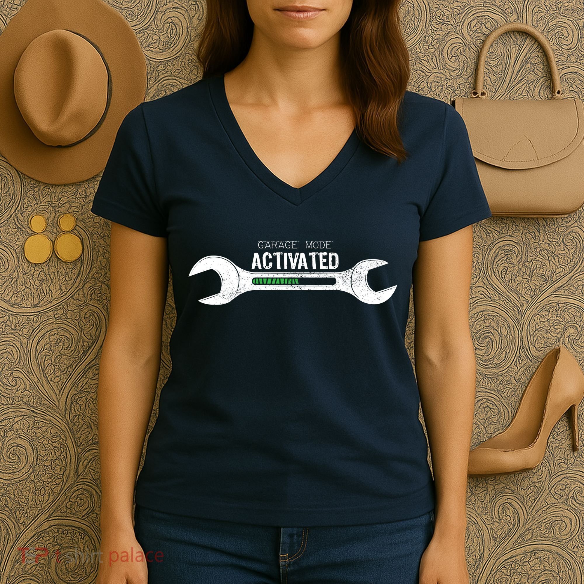 Garage Mode Activated Funny Mechanic Women's V-Neck T-Shirt