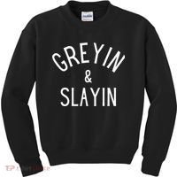 Greyin And Slayin Graying And Slaying Workout Gym Kids Sweatshirt thumb 0