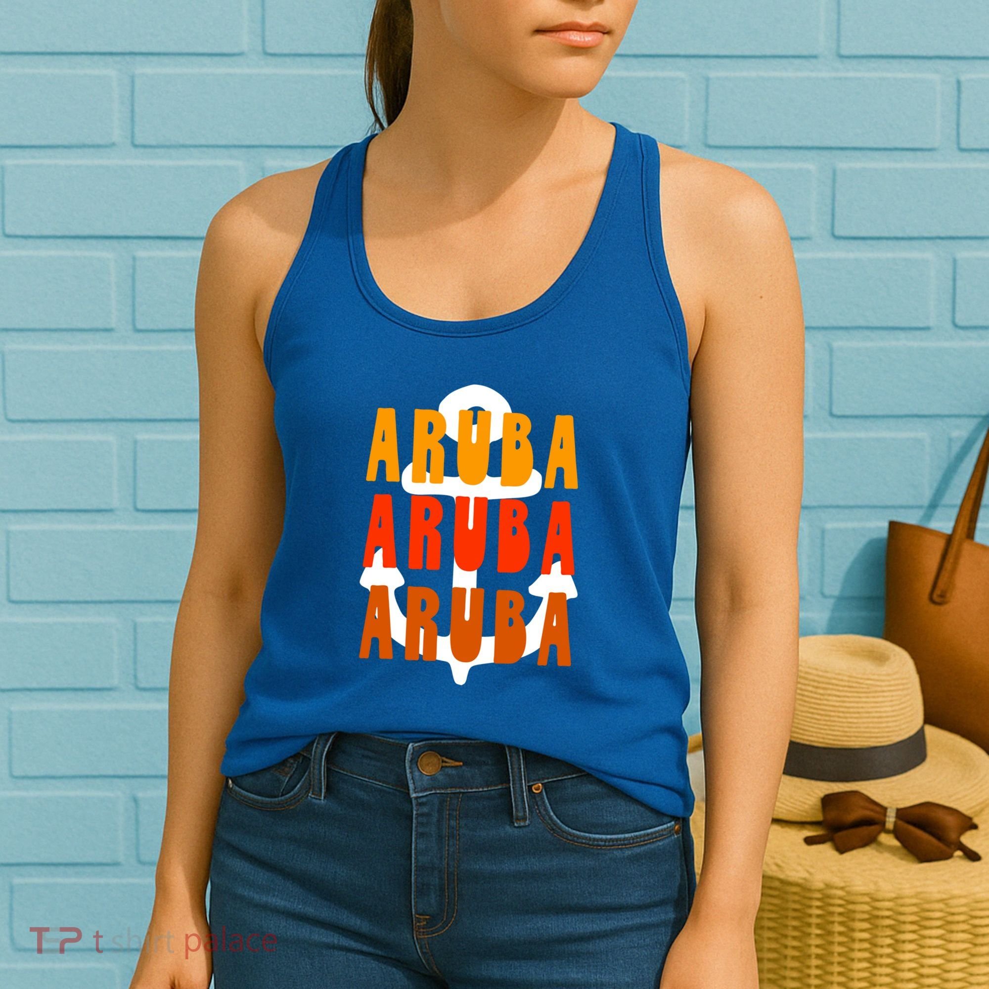 Ggt Aruba Souvenir Anchor One Happy Retro Vibe Vacay Gift Women's Tank Top