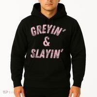 Greyin And Slayin Funny Grey Hair Workout Hoodie thumb 2