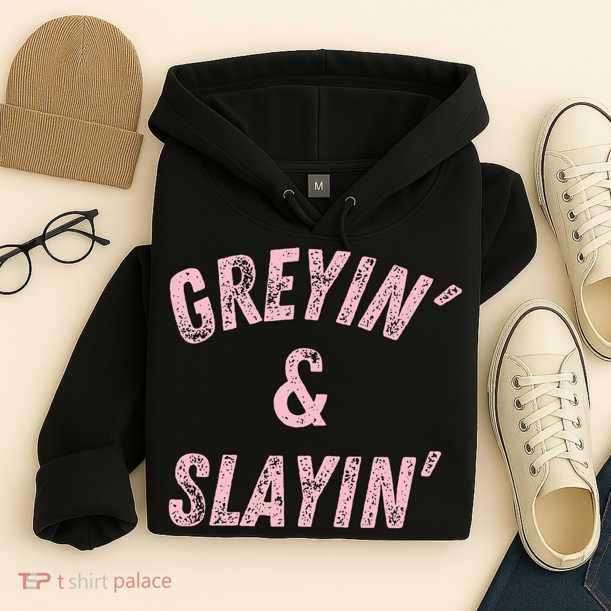 Greyin And Slayin Funny Grey Hair Workout Hoodie