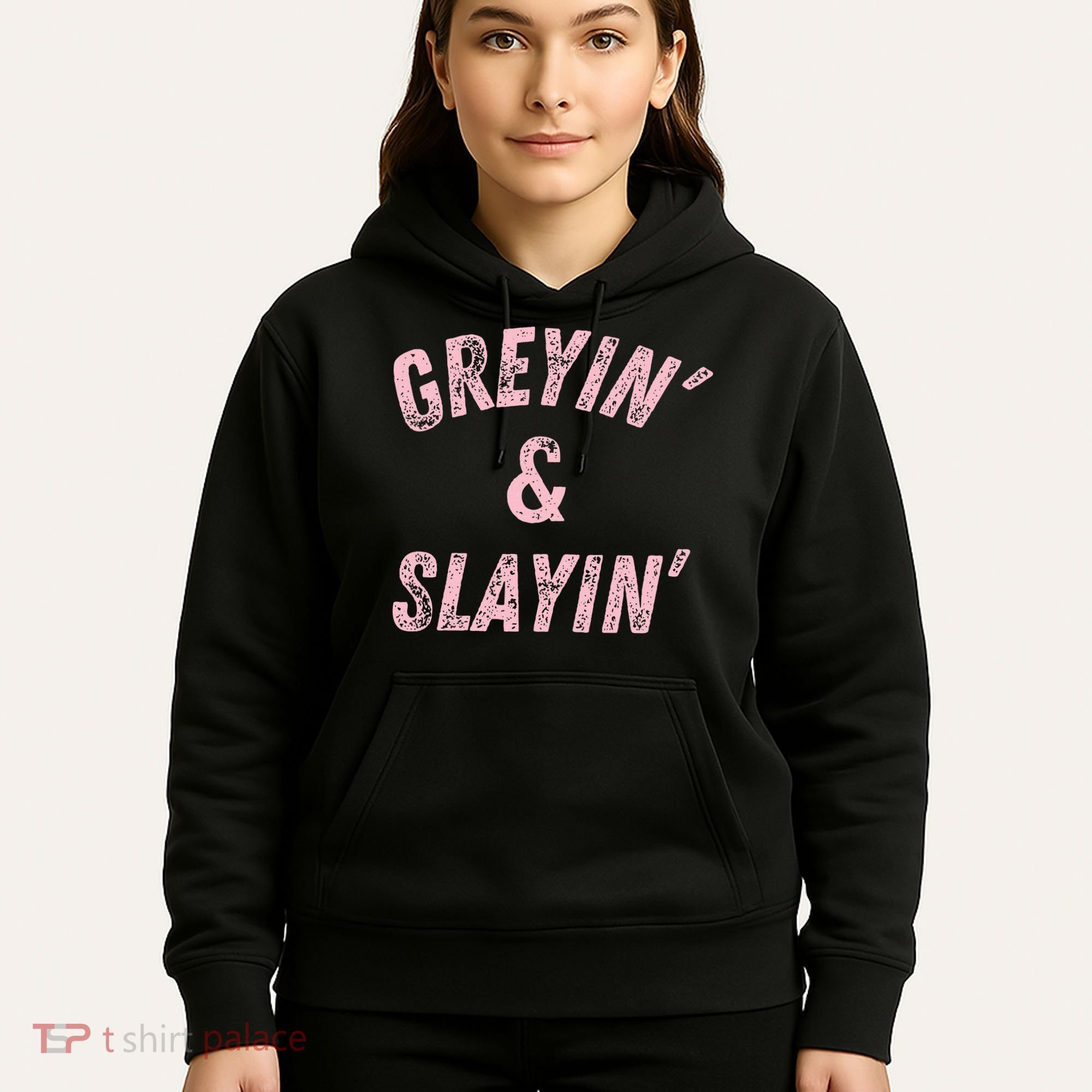 Greyin And Slayin Funny Grey Hair Workout Hoodie