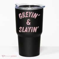 Greyin And Slayin Funny Grey Hair Workout Tumbler thumb 0