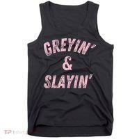 Greyin And Slayin Funny Grey Hair Workout Tank Top thumb 0