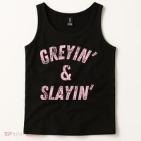 Greyin And Slayin Funny Grey Hair Workout Tank Top thumb 2