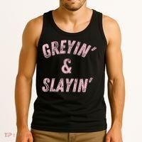 Greyin And Slayin Funny Grey Hair Workout Tank Top thumb 3
