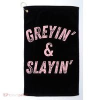 Greyin And Slayin Funny Grey Hair Workout Golf Towel thumb 0