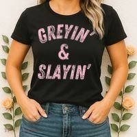 Greyin And Slayin Funny Grey Hair Workout Women's T-Shirt thumb 2
