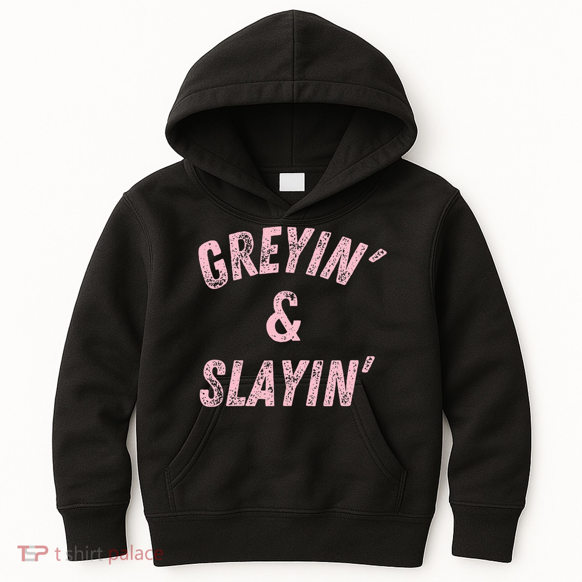 Greyin And Slayin Funny Grey Hair Workout Kids Hoodie
