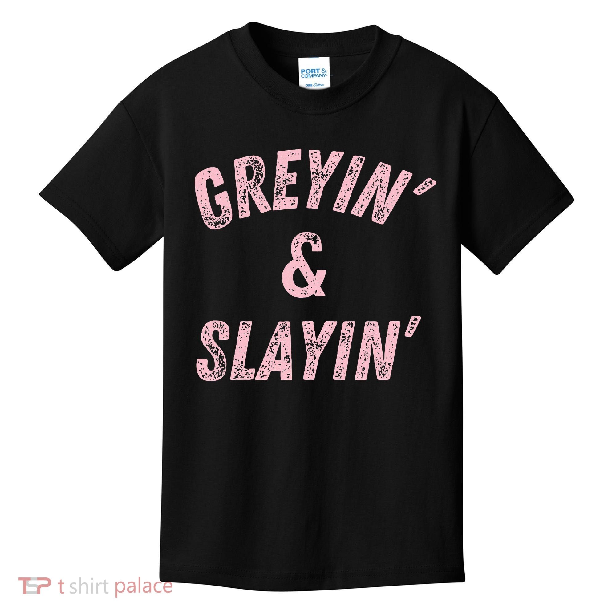 Greyin And Slayin Funny Grey Hair Workout Kids T-Shirt