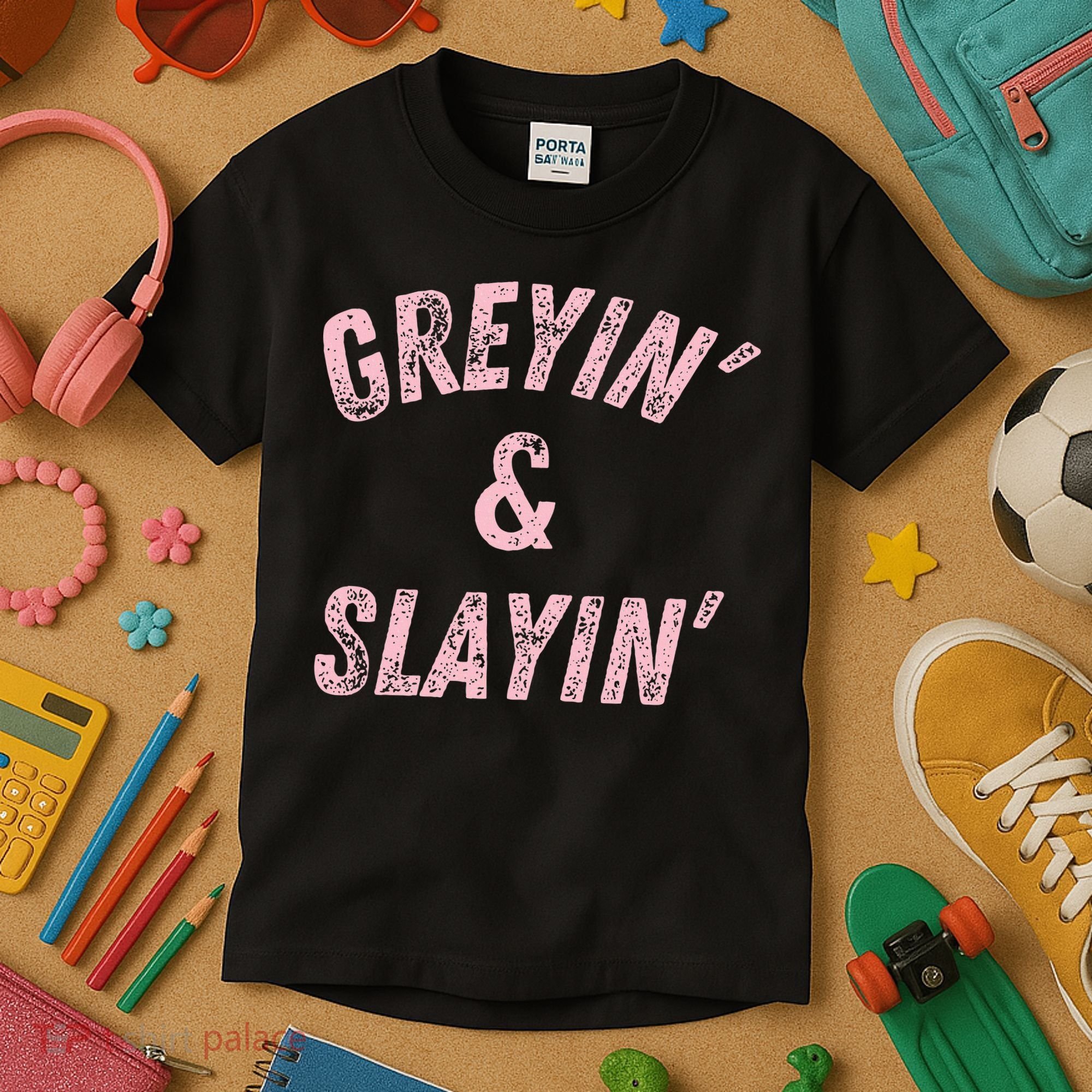 Greyin And Slayin Funny Grey Hair Workout Kids T-Shirt