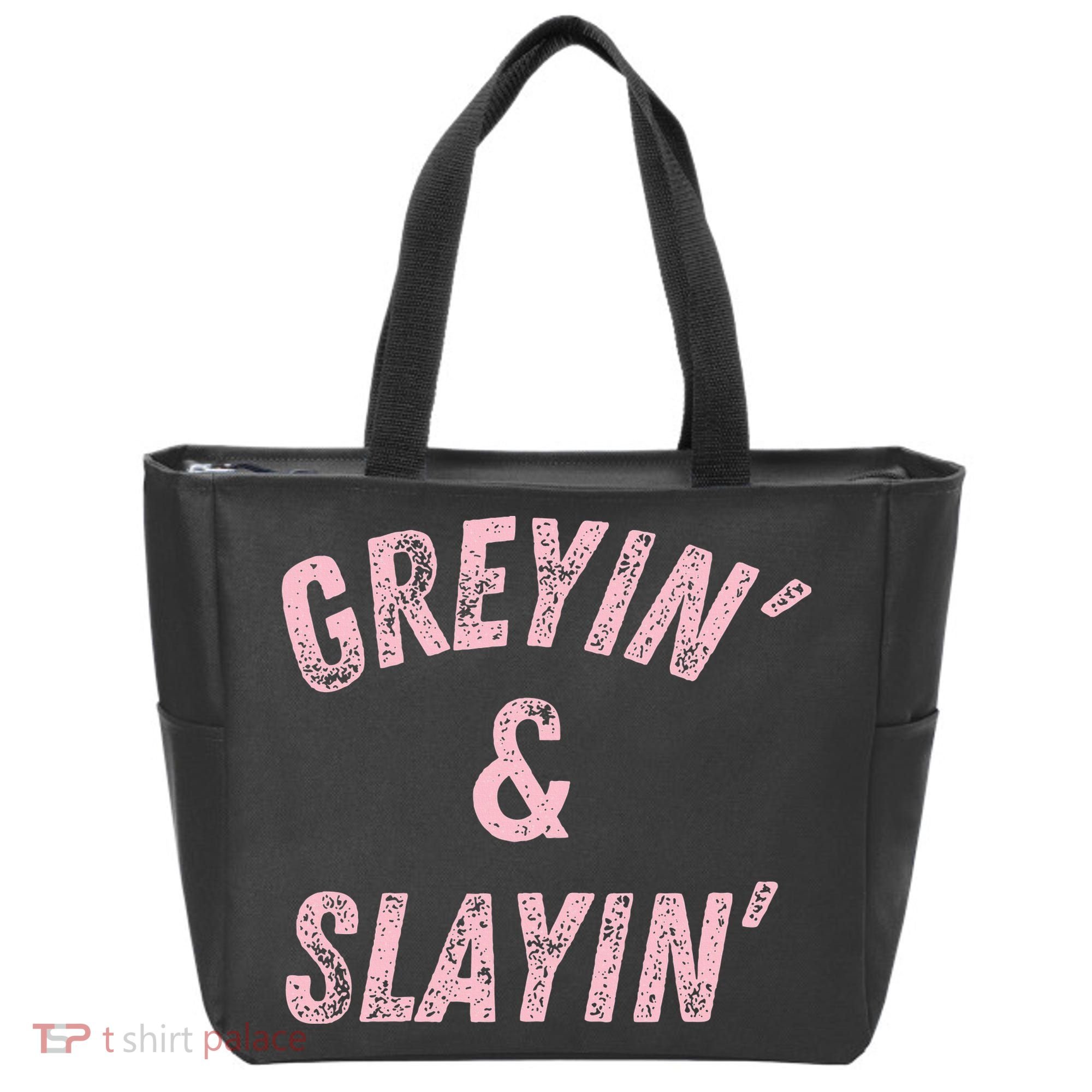 Greyin And Slayin Funny Grey Hair Workout Tote Bag