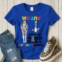 Giraffe Autism Seeing The World From A Different Angle Gift Women's T-Shirt thumb 3
