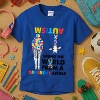 Giraffe Autism Seeing The World From A Different Angle Gift Kids T-Shirt thumb 3