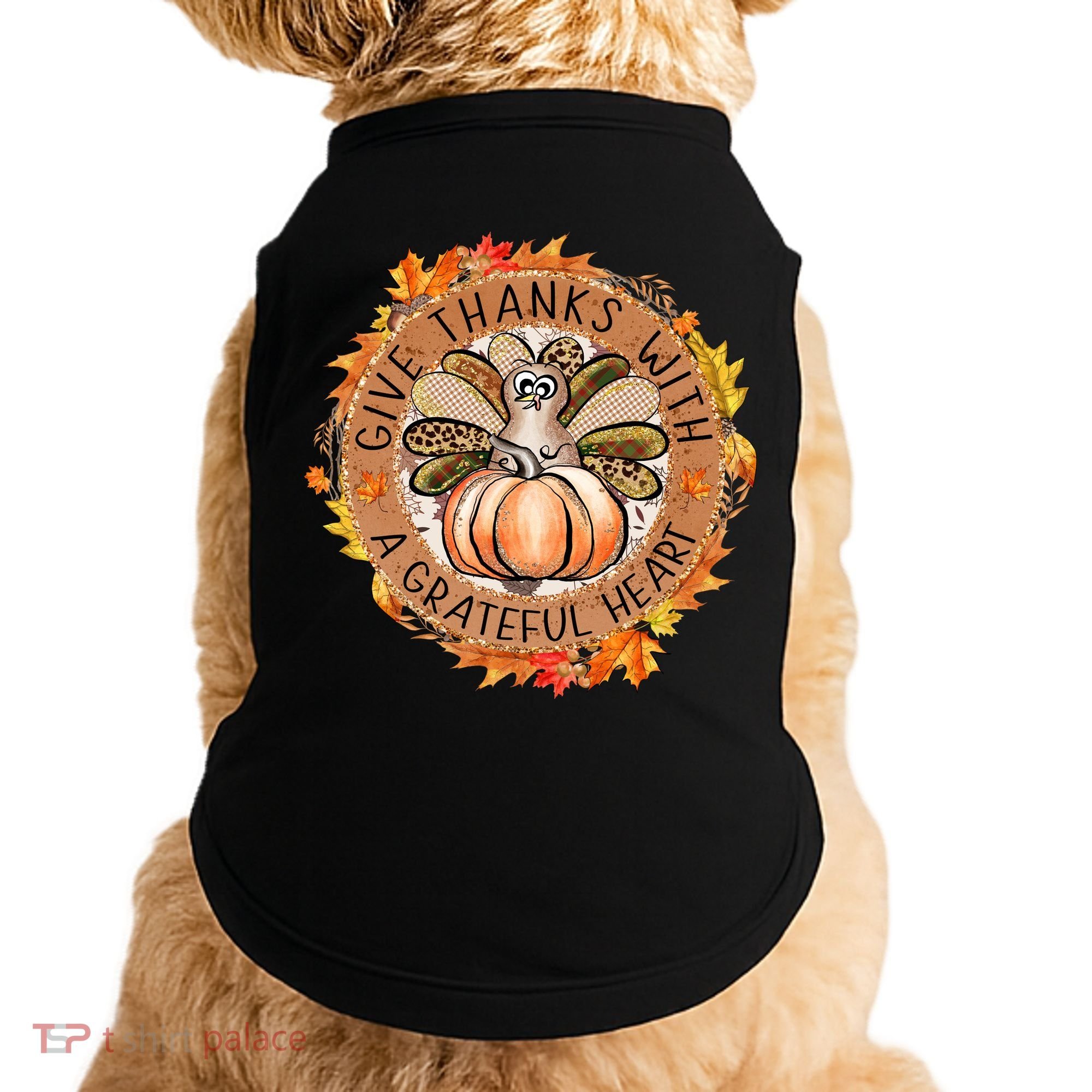 Give A Thanks With Grateful Heart Thanksgiving Thankful Turkey Doggie Tank