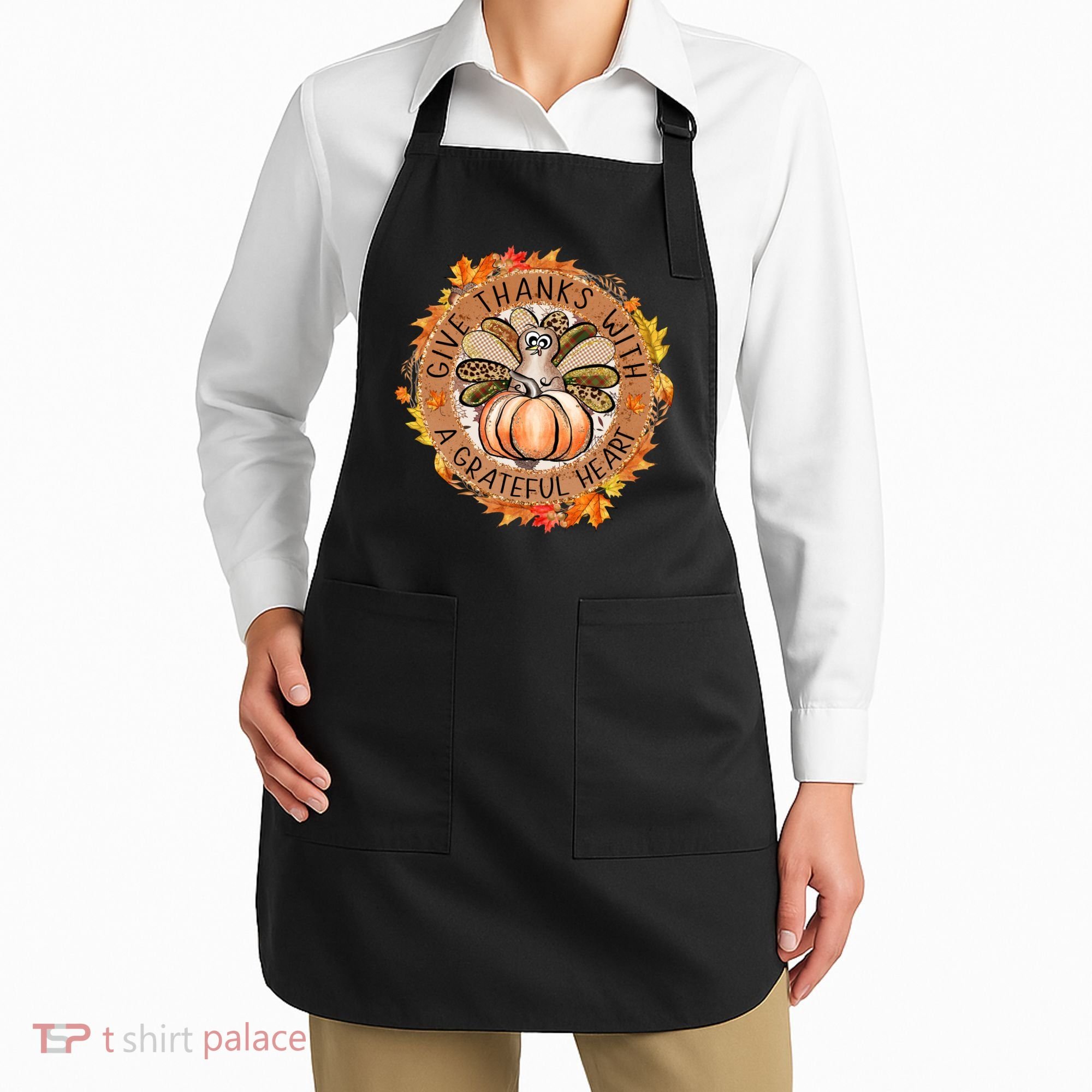 Give A Thanks With Grateful Heart Thanksgiving Thankful Turkey Apron