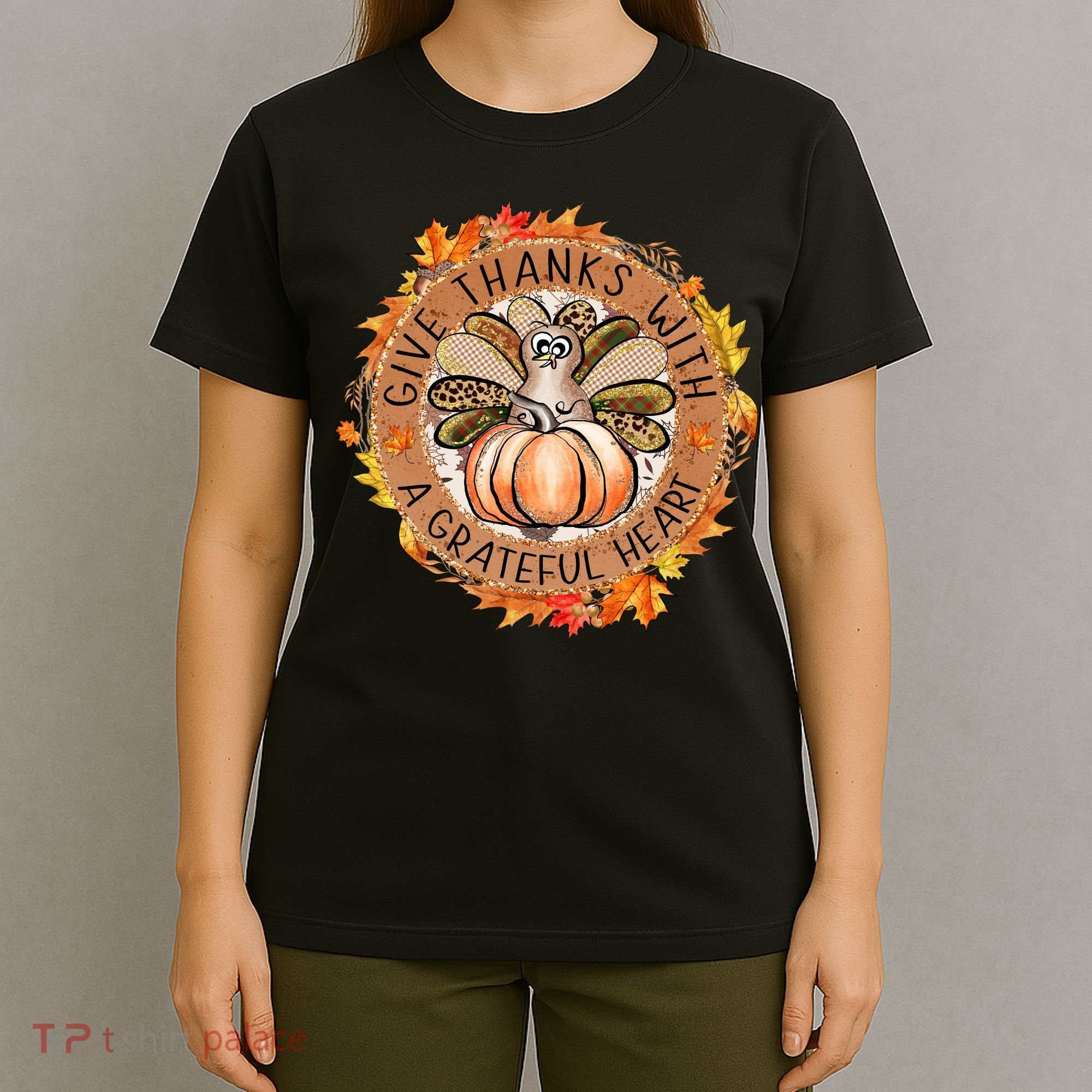 Give A Thanks With Grateful Heart Thanksgiving Thankful Turkey T-Shirt
