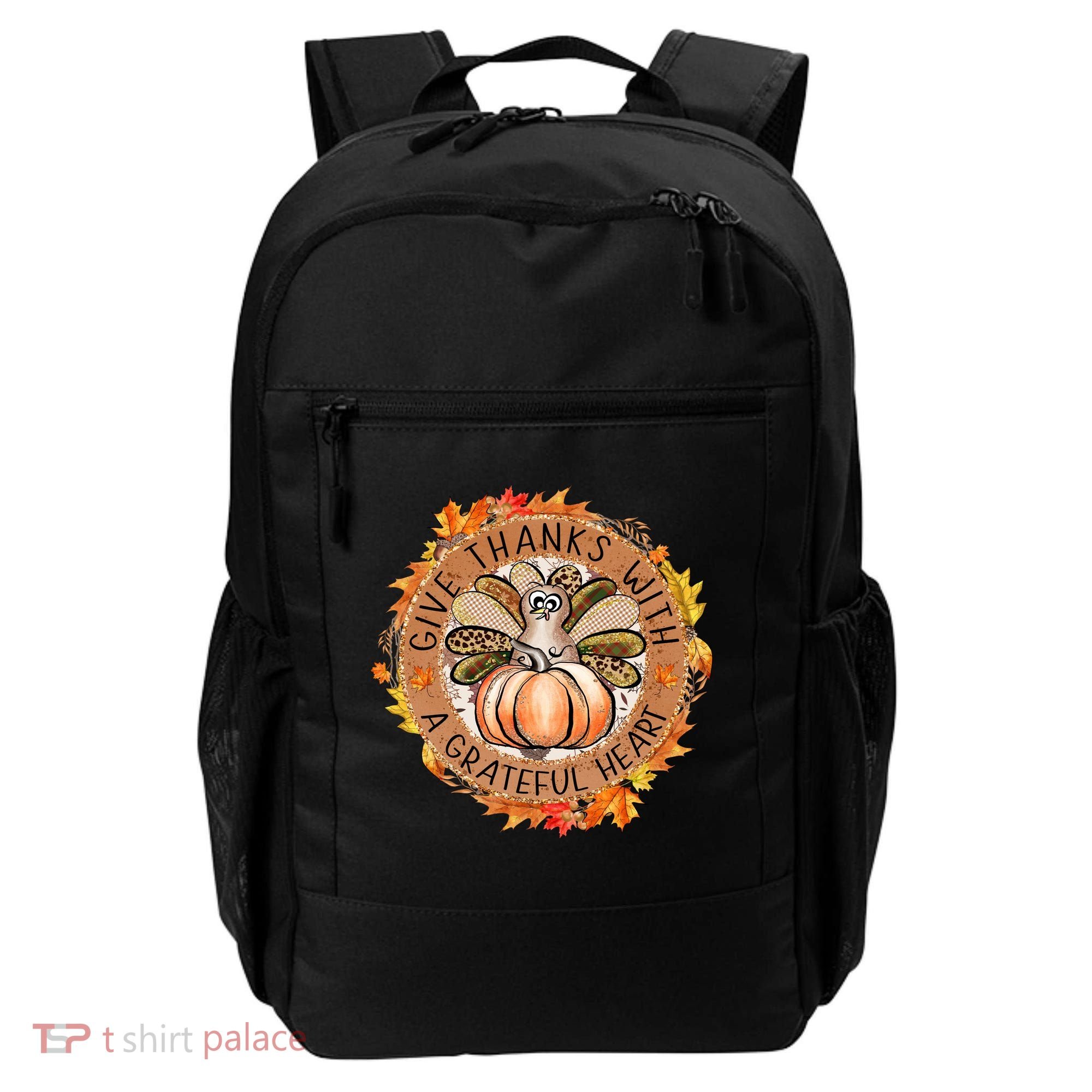 Give A Thanks With Grateful Heart Thanksgiving Thankful Turkey Backpack