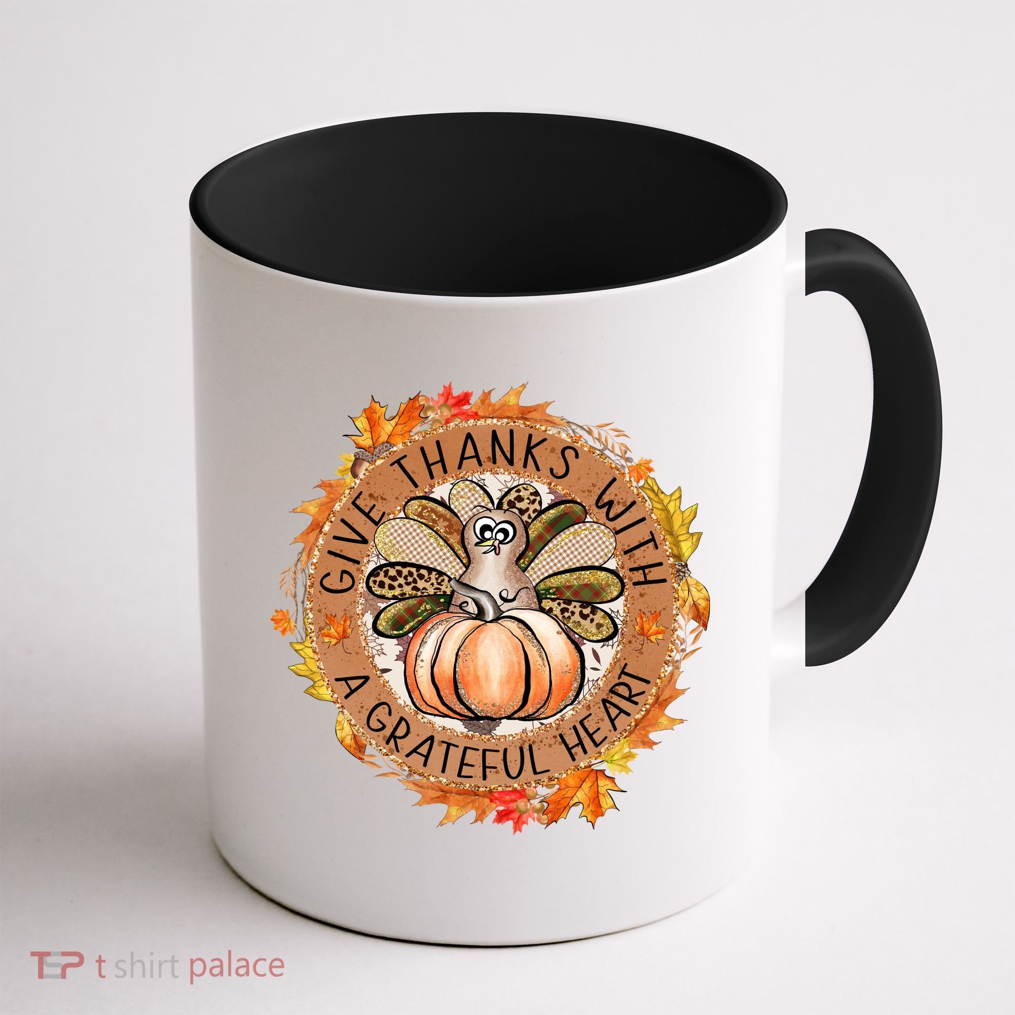 Give A Thanks With Grateful Heart Thanksgiving Thankful Turkey Coffee Mug