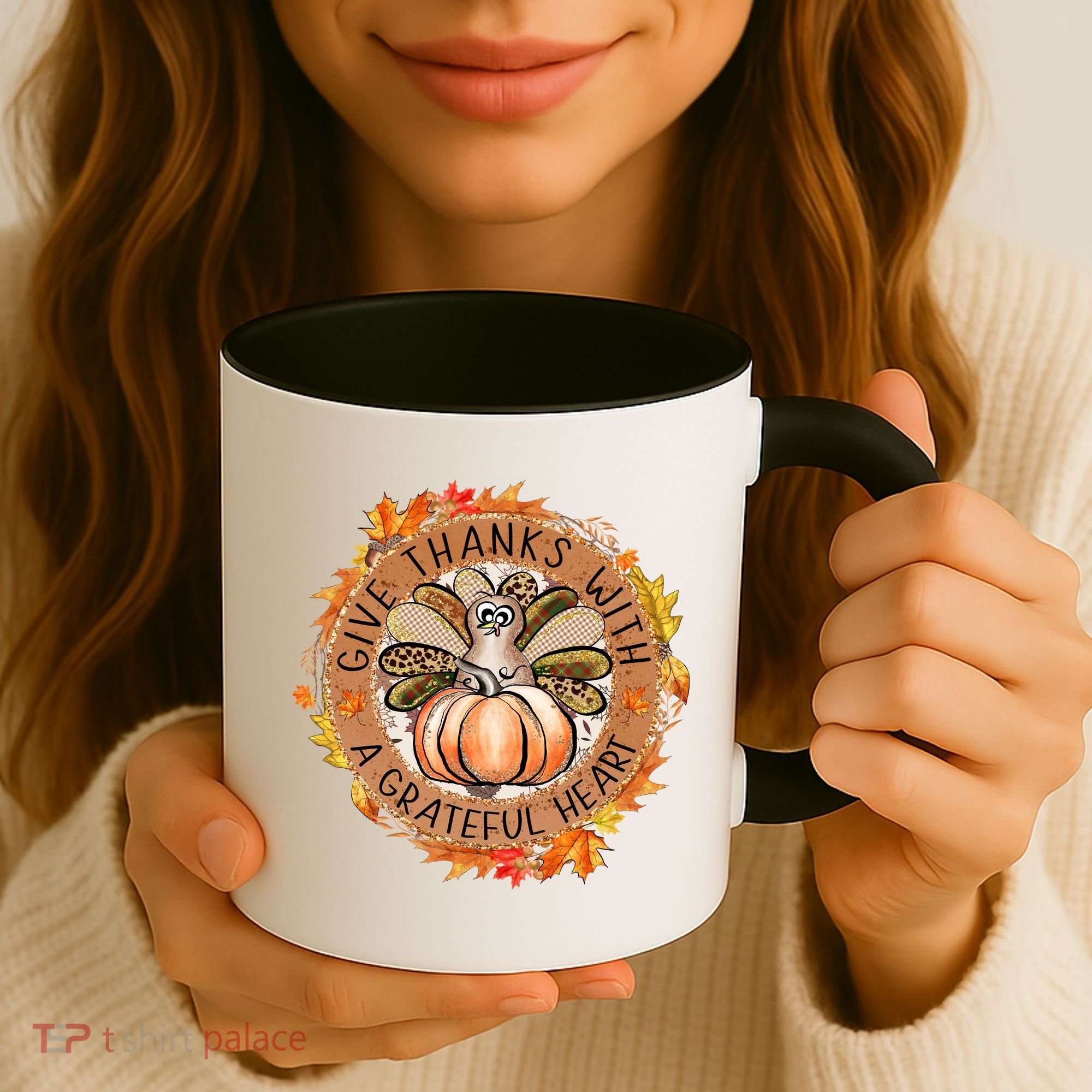 Give A Thanks With Grateful Heart Thanksgiving Thankful Turkey Coffee Mug