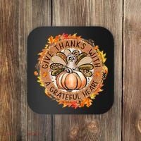 Give A Thanks With Grateful Heart Thanksgiving Thankful Turkey Coaster thumb 0