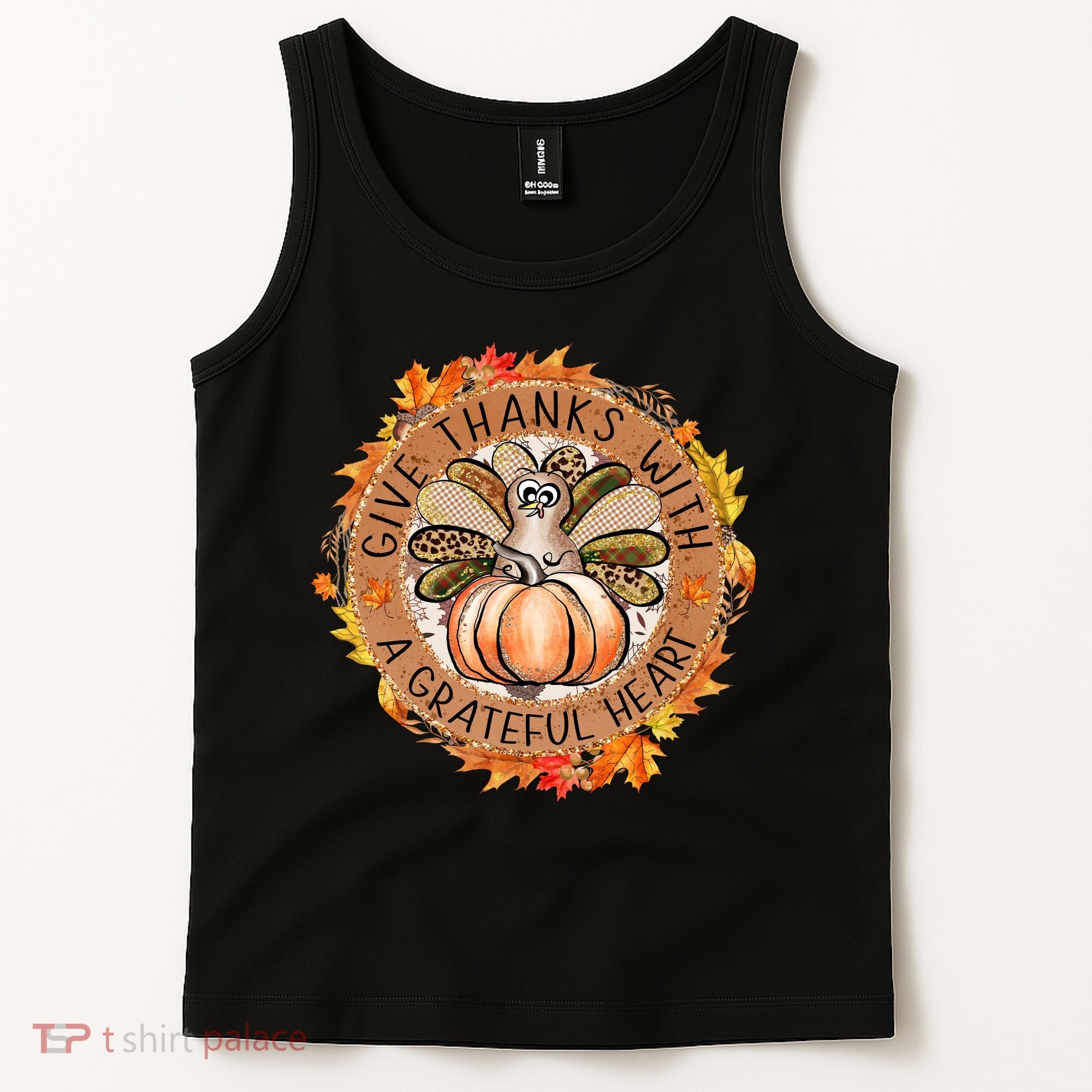 Give A Thanks With Grateful Heart Thanksgiving Thankful Turkey Tank Top