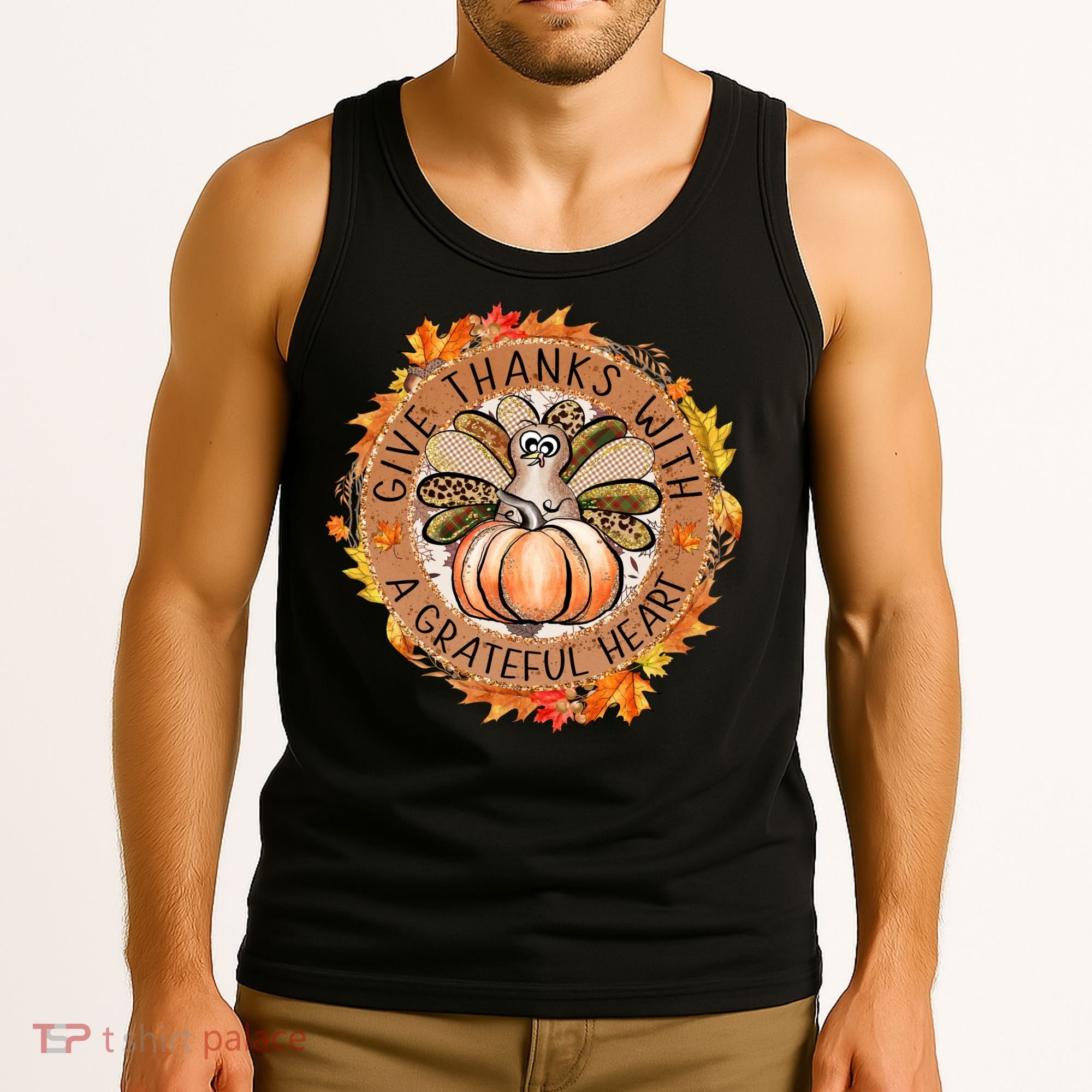 Give A Thanks With Grateful Heart Thanksgiving Thankful Turkey Tank Top