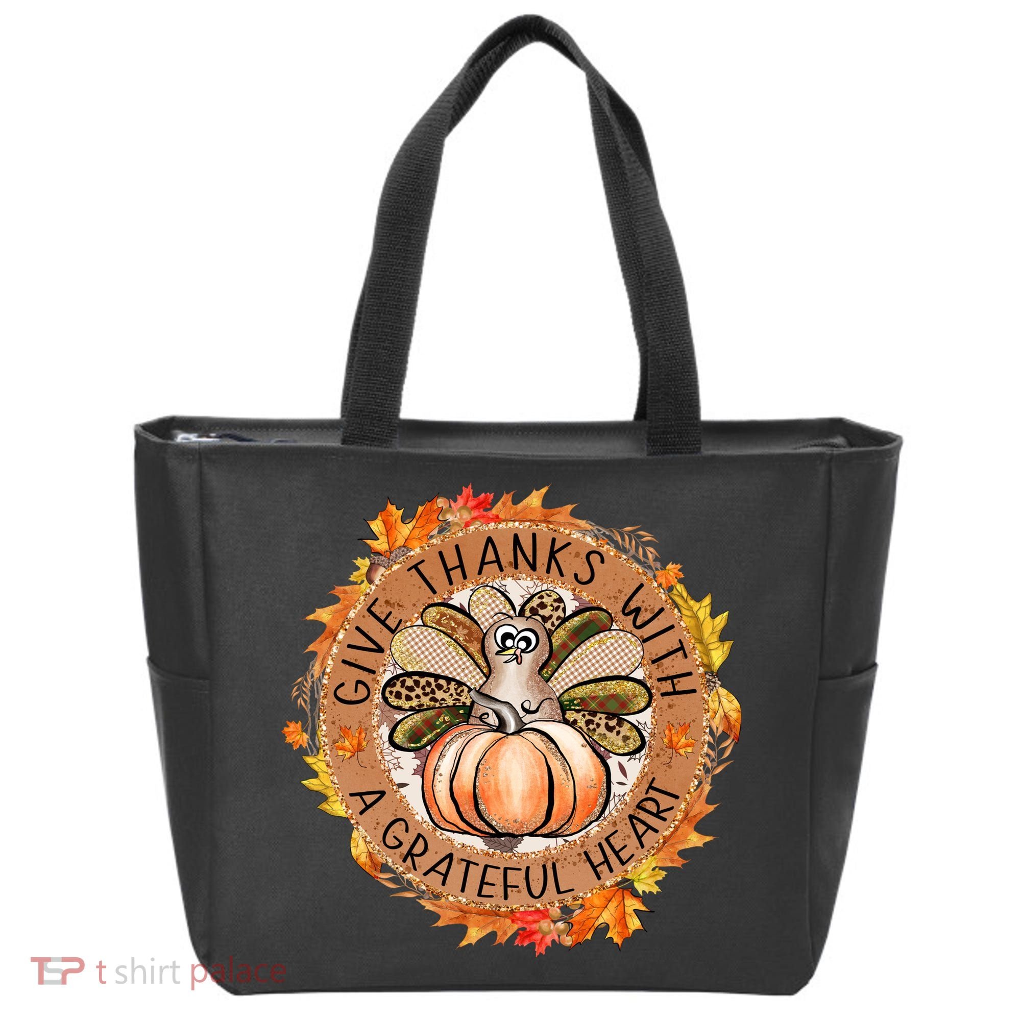 Give A Thanks With Grateful Heart Thanksgiving Thankful Turkey Tote Bag